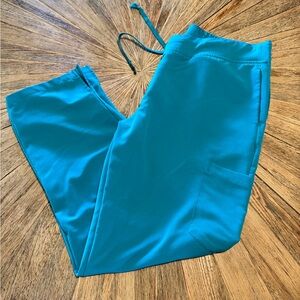 Large petite scrub pants teal blue green Mandala drawstring waist straight leg